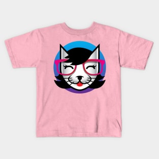 Female Geeky Cat with Glasses Kids T-Shirt
